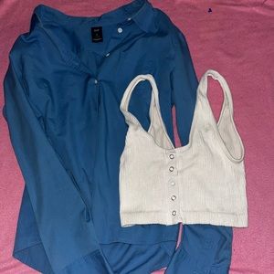 white crop & blue button up bundle!